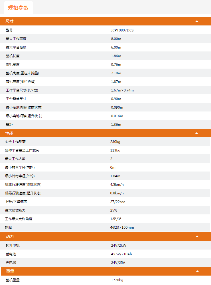 貴州升降平臺JCPT0807DCS規(guī)格參數(shù)